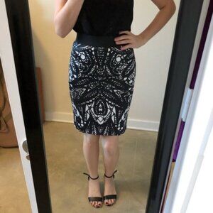 Express Midi Satin Pencil Work Printed Skirt Sz 0
